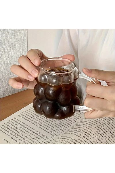 hediyeofisi كوب موديل العنب بمقبض وكوكتيل البورسليكات وكوب قهوة بارد وساخن مع مصاصة هدية 350 مل