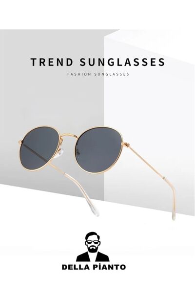 Della Pianto Unisex Oval Black Sunglasses with Gold Metal Frame