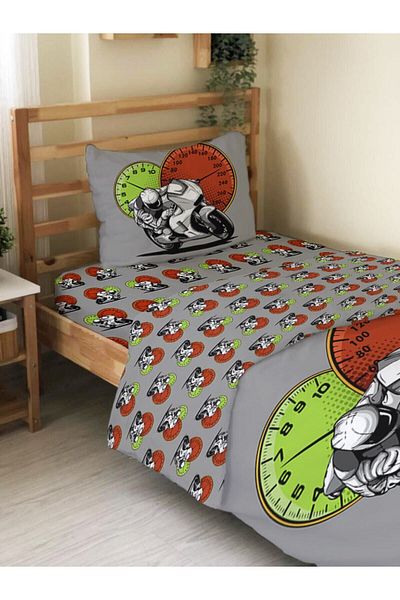 Evmila Double Sided Motor Patterned No Sheet 2-Piece Set Printed Single Duvet Cover Set Gray