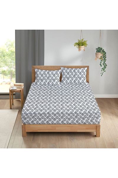Evmila Leaf Pattern Printed Double Sheet Set 160x200 Cm - White