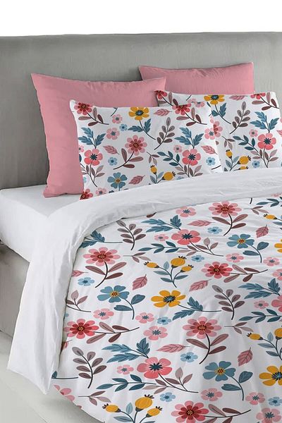 Evmila Set cuvertură de pilota dublă 200x220 cm cu model de flori colorate - alb