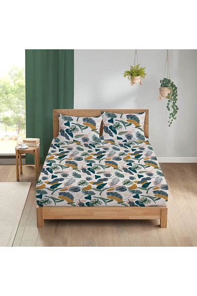 Evmila Leaf Pattern Printed Double Sheet Set 160x200 Cm - Colorful