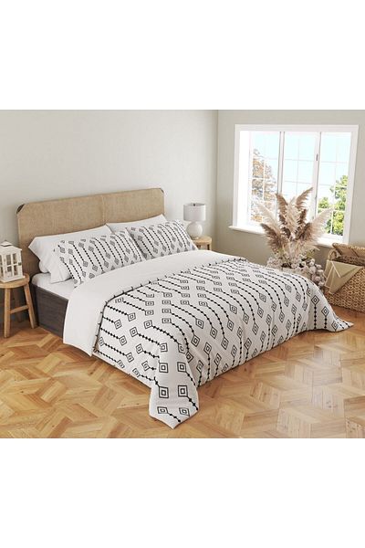 Evmila Set cuvertură de pilota dublă imprimată cu model modern 200x220 cm - alb