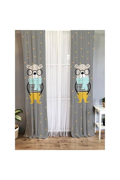 Evmila Bear Patterned Children's Room Background Curtain