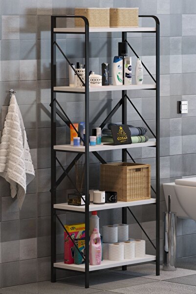 Cosargroup Dekoratif Oval Banyo Düzenleyici Banyo Dolabı Çok Amaçlı Dolap 5 Katlı Oval Metal Düzenleyici