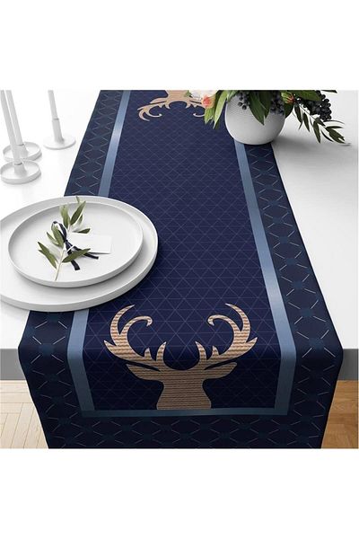 Evmila Runner din catifea cu model special de elan de Anul Nou
