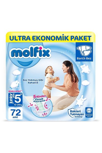 Molfix Baby Diapers Size 5 Junior Plus Ultra Economical Package 72 Pieces