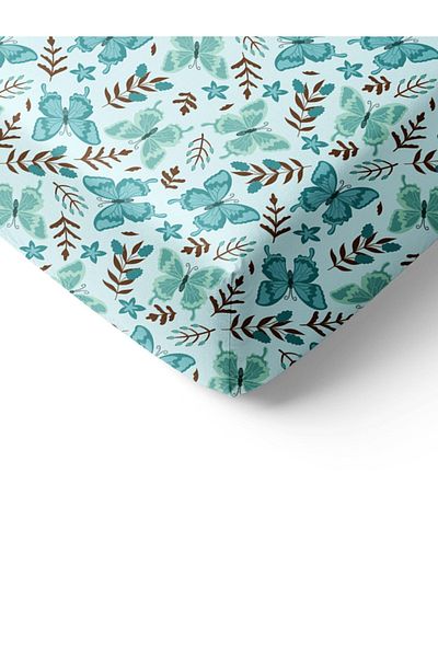 Evmila Butterfly Pattern Printed Double Sheet Set 160x200 Cm - Turquoise