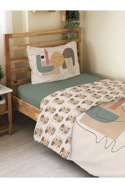 Evmila Set de 2 cuvertură dublă cu model modern - Set cuvertură de pilota albă imprimată
