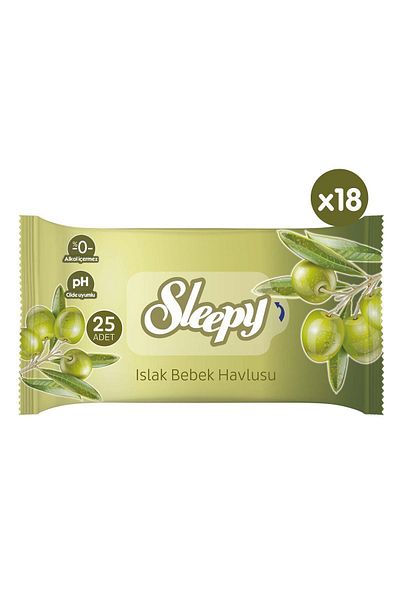 Sleepy 450 Sheets Natural Olive Oil and Cotton Wet Baby Towel - 18X25
