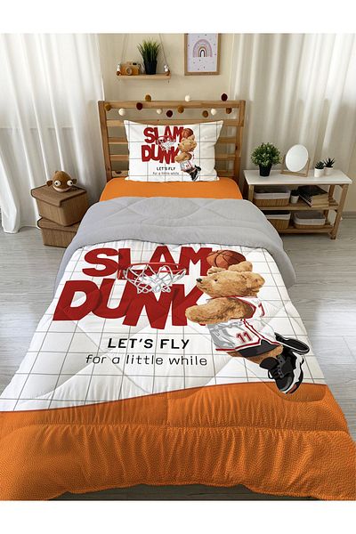 Evmila Μπασκετμπολίστας Teddy Patterned Single 160x220 cm Wellsoft διπλής όψης σιλικόνης πάπλωμα και σετ ύπνου