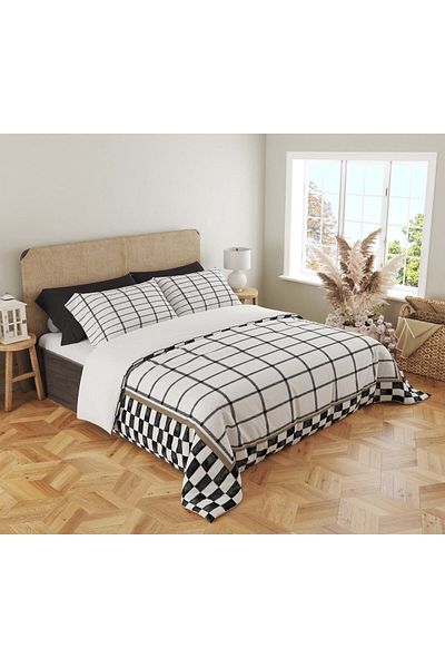 Evmila Γεωμετρικό μοτίβο εμπριμέ Διπλό 200x220 cm 2 τεμάχια 50x70cm Σετ Παπλωματοθήκη - Λευκό