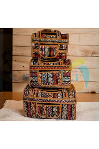 Araf Otantik 3lü Valiz & Bavul Seti, Yöresel Çanta, Dokuma Valiz