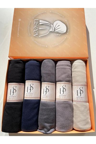 useev Combed Cotton Shawl Set 5 Colors Black Navy Blue Smoke Dark Gray Beige 0005