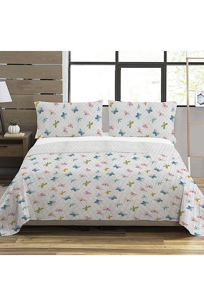 Evmila Butterfly Pattern Double Printed Pique (200x220 Cm) White