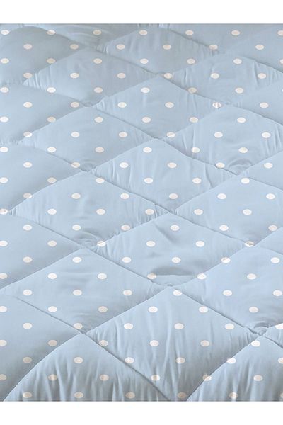 Evmila Fish Patterned Blue Striped Quilted Quilt, Single Sleeping Set