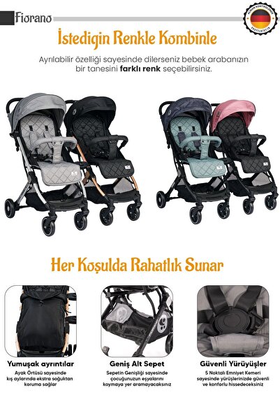 LORELLİ Lorelli Fiorano New Kabin Boy İkiz Bebek Arabası - Black