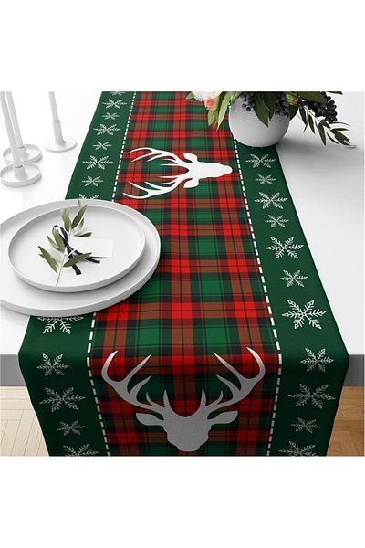 Evmila Christmas Themed Velvet Runner - Deer Pattern