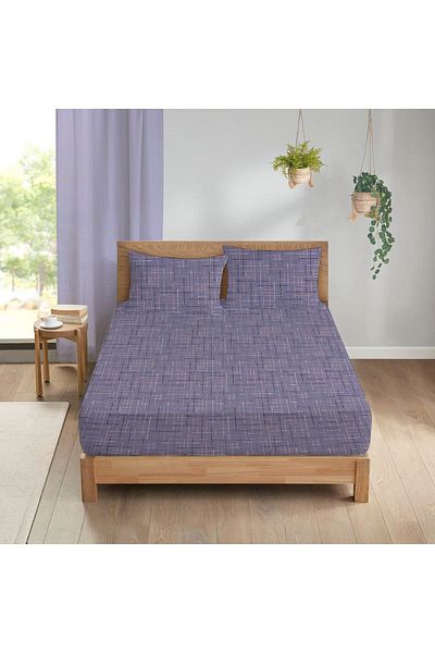 Evmila Set cearșaf dublu 160x200 cm imprimat cu model flori - albastru