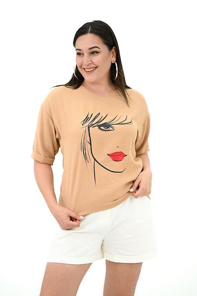 Koza Butik Γυναικείο μπλουζάκι με στάμπα προσώπου μεγάλου μεγέθους 1788-25