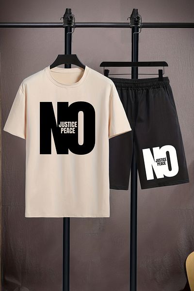 MYADA Set pentru copii cu imprimeu No Justice Peace - Decolteu, pantaloni scurți elastici, set de 2 20548