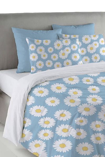 Evmila Set cuvertură de pilota dublă 200x220 Cm Imprimată Model Daisy - Albastru