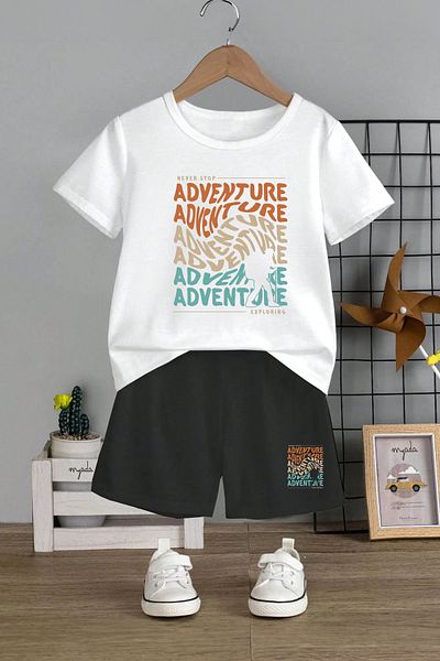 MYADA Set 2 piese pentru copii - Decolteu, pantaloni scurti elastici, imprimeu Adventure 11134