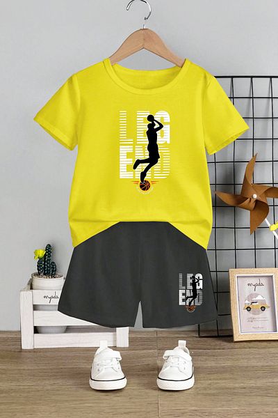MYADA Legend Printed 2-Piece Kids Set - Crew Neck, Elastic Shorts, 11137