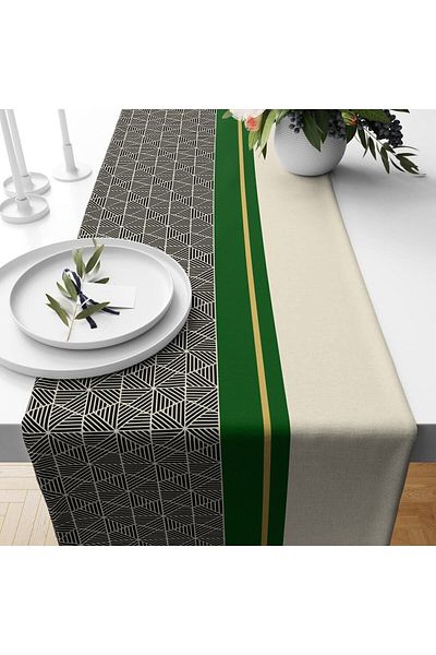 Evmila Runner din catifea cu model crem și verde