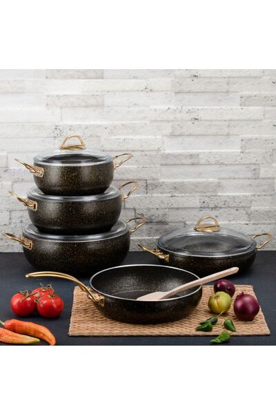 Evren 9 Parça Gold Stone Güveç Tencere Seti