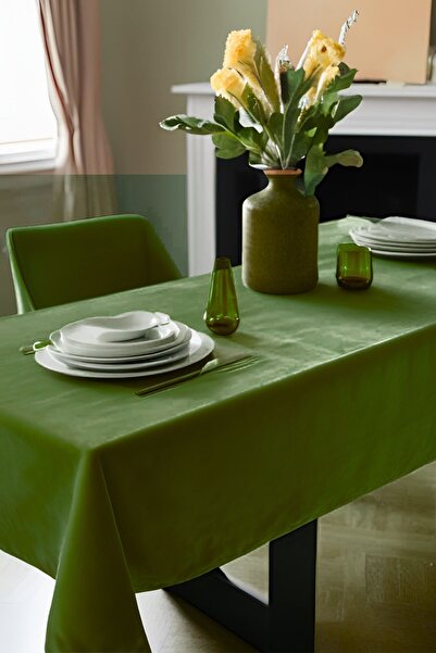 Cortibo Grass Green Barcelona Velvet Textured Tablecloth