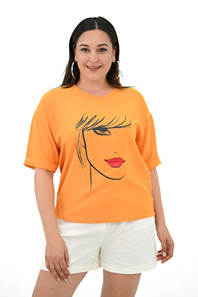 Koza Butik Large Size Face Printed Women's T-shirt - 1788-25