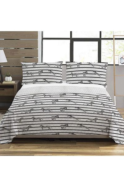 Evmila Zebra Pattern Black Striped Double Printed Pique (200x220 Cm) White