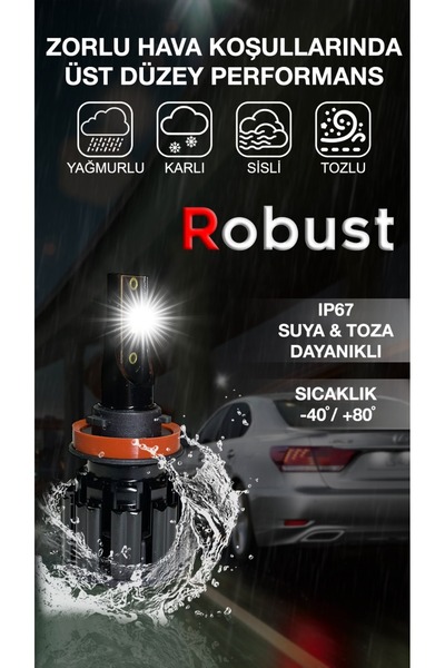 ROBUST Led Xenon H11 S8 10.000 Lumen 50 Watt Csp 12v-24v Uyumlu Kısa Tıp