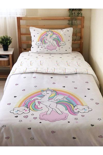 Evmila Model unicorn și curcubeu - Set de husă de pilota albă unică