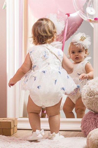 Le Mabelle Baby Girl Romper with Ecru Bag and Tulle Butterfly Detail - Danita