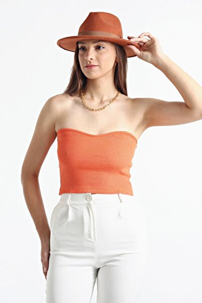 KİM Kİ O Γυναικεία πορτοκαλί στράπλες περικοπή