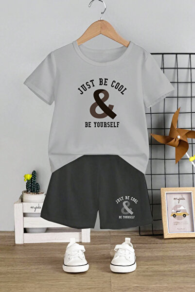 MYADA Set pentru copii cu imprimeu Just Be Cool - Gât crew, pantaloni scurți ...