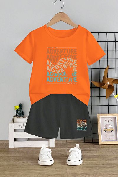 MYADA Set 2 piese pentru copii - Decolteu, pantaloni scurti elastici, imprimeu Adventure 11134