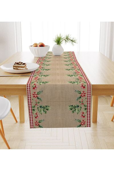 Evmila New Year's Themed Floral Patterned Velvet Runner