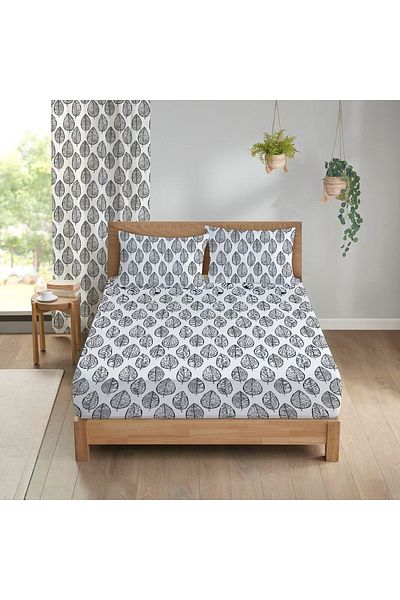 Evmila Leaf Pattern Printed Double Elastic Sheet Set Colorful