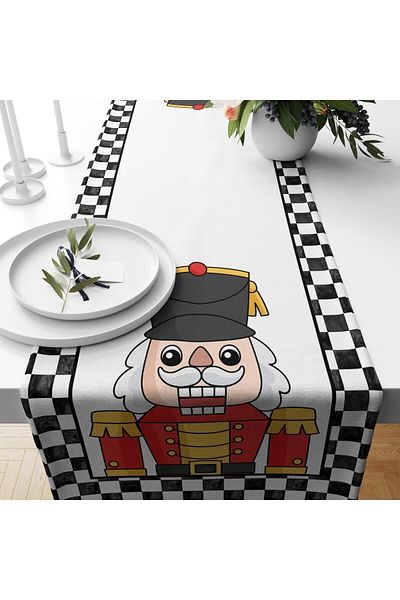 Evmila New Year's Themed Lead Soldier Patterned Velvet Runner