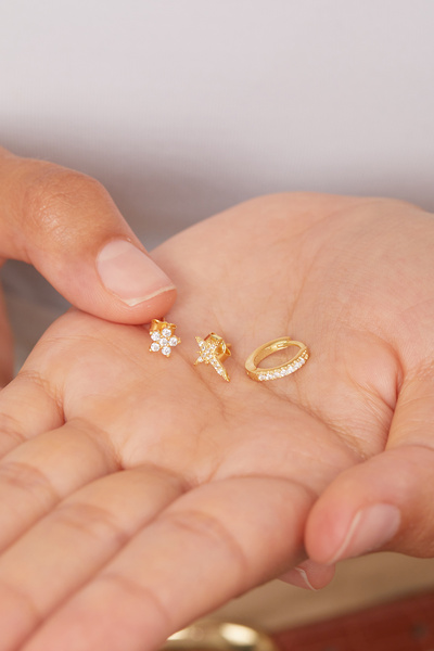 Elika Silver Kadın 925 Ayar Gümüş Üçlü Küpe Set