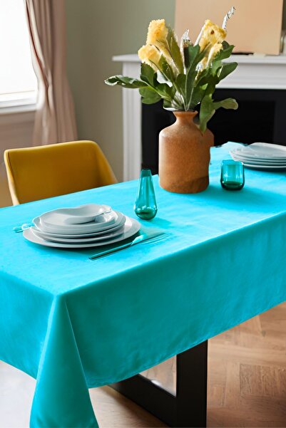 Cortibo Turquoise Barcelona Velvet Textured Tablecloth