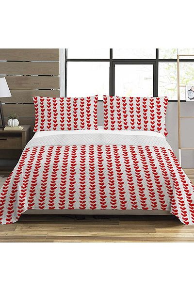 Evmila Red Heart Pattern Double Printed Pique (200x220 Cm) White