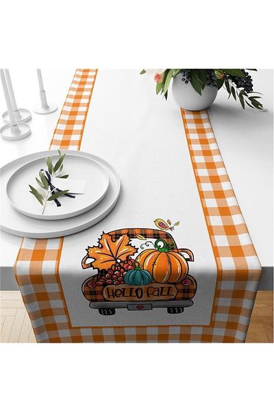 Evmila Autumn And Pumpkin Patterned Runner
