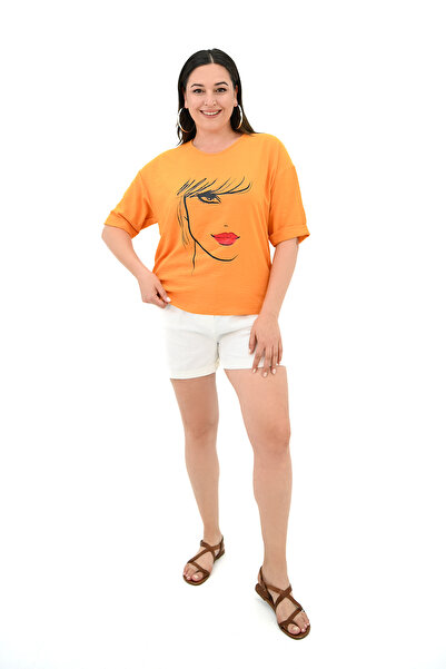 Koza Butik Large Size Face Printed Women's T-shirt - 1788-25