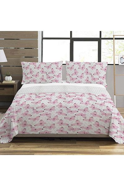 Evmila Pink Butterfly Pattern Double Printed Pique (200x220 Cm) White