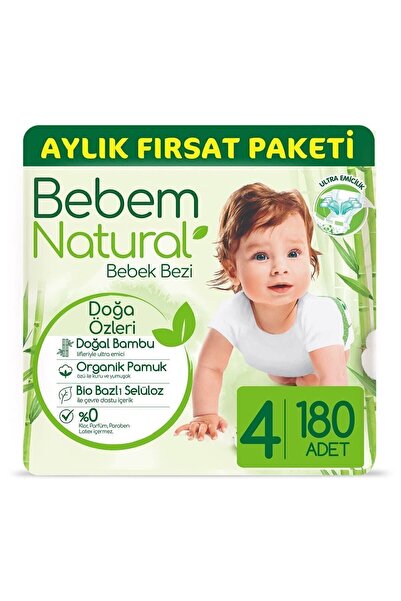 Bebem Natural Bebek Bezi Aylık Fırsat Paketi Maxi 4 No 180 Li