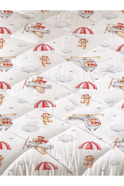 Evmila Pilot Teddy Bear Patterned Quilted Quilt, Single Sleeping Set